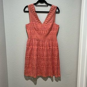 BCBG coral geometric lace dress